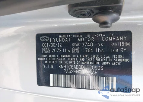 2013 Hyundai Veloster Base W/Black from USA, damaged, VIN KMHTC6AD0DU120996